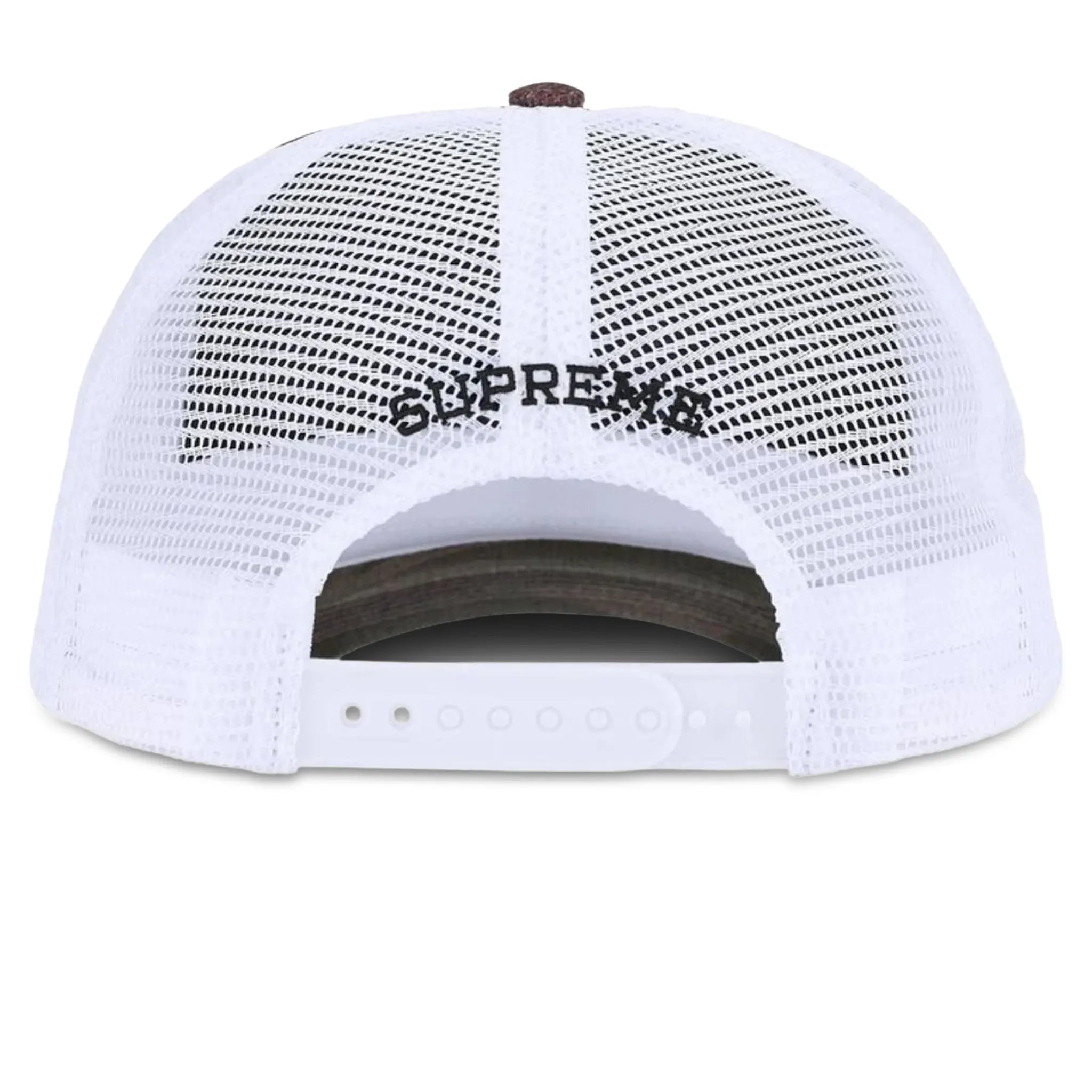 Back View of Supreme Raffia Mesh Back 5 Panel Woodland Camo (SS26)